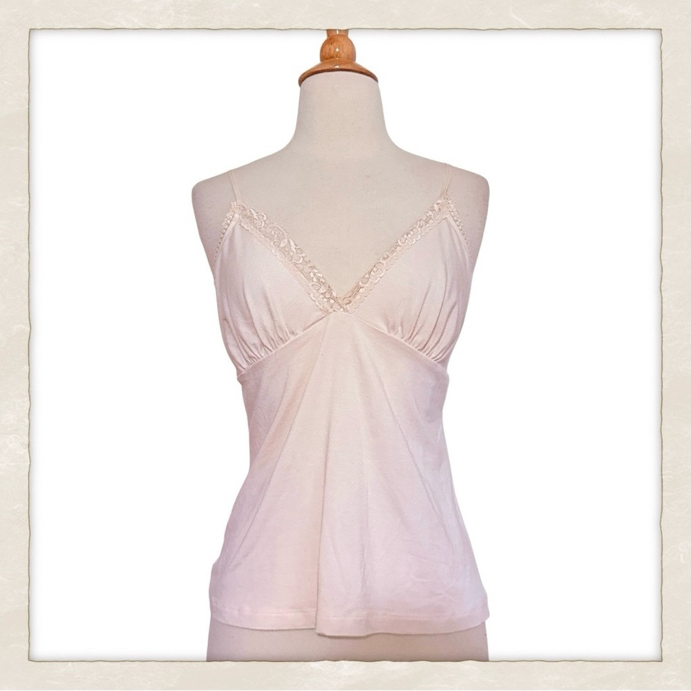 1990’s Frederick’s of Hollywood‎ Jersey Camisole Top in Peach w Lace Trim, Large